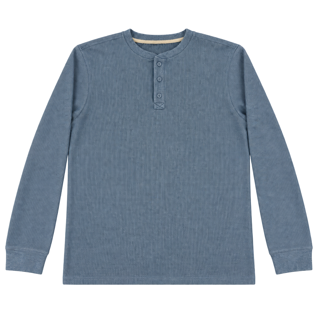 Member's Mark Thermal Henley Size XL Blue Long Sleeve Waffle Knit Shirt 1