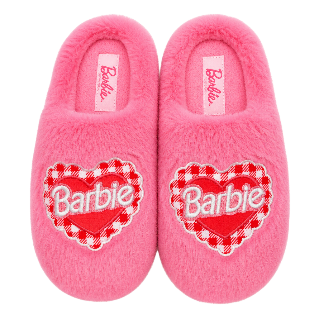 Barbie Pink Plush Memory Foam Heart Slide Slippers 1