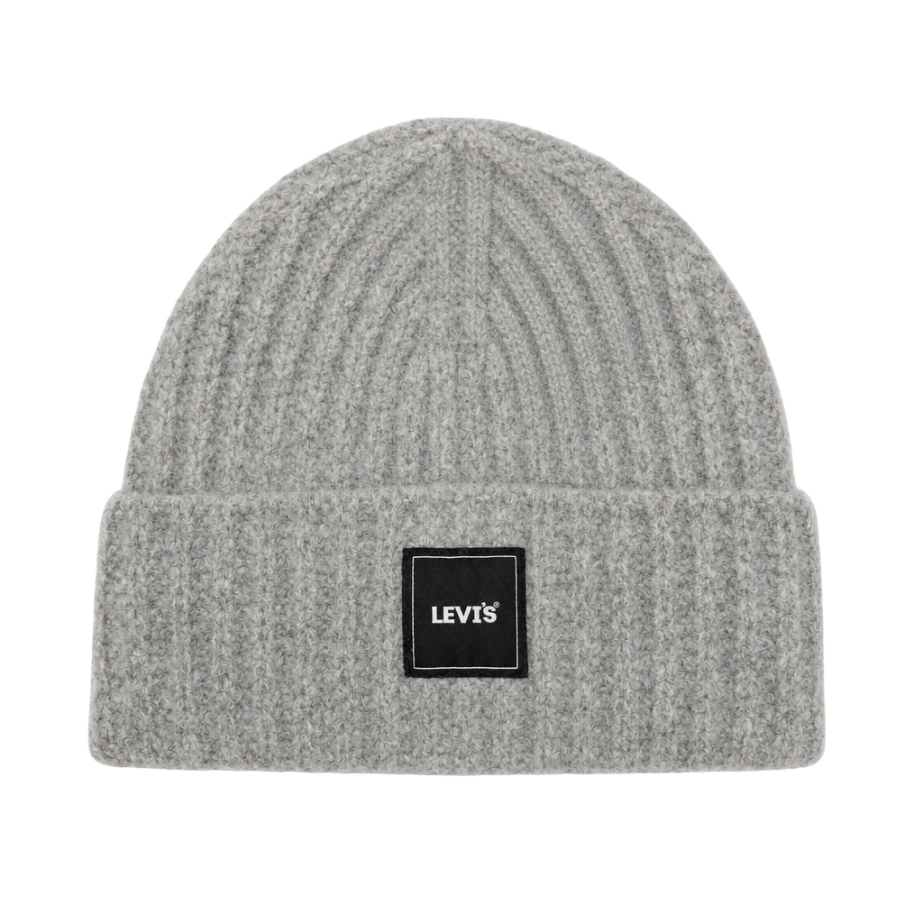 Levi's Essential Ribbed Beanie Size OS Grey Logo Patch Winter Hat 1
