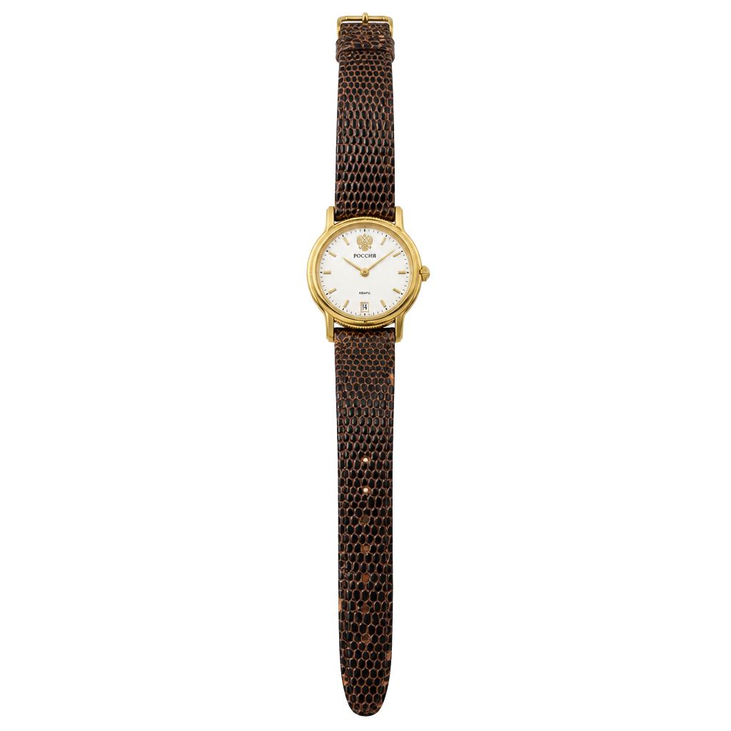 Accutron Swiss Made Gold Plated Ladies Watch with Brown Leather Strap 1