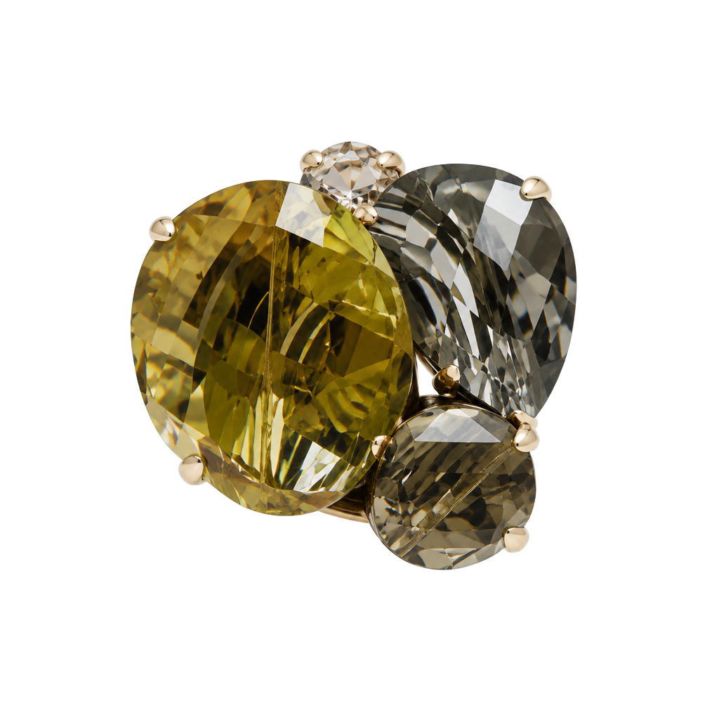 Pannee Genuine Stone Statement Ring Multi Stone Yellow Wire Adjustable 1