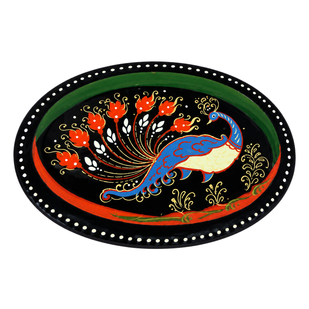 Russian Palekh Hand Painted Lacquer Peacock Brooch Pin 1