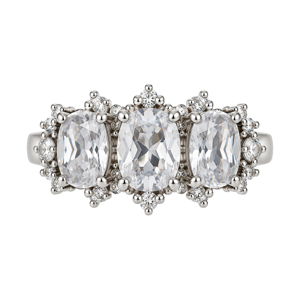Aquamarine Multi Stone Ring Silver Platinum Plated Statement 1
