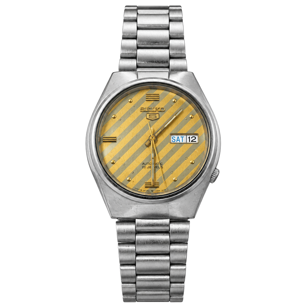 Seiko 5 Automatic 6309-7330 Vintage Men's Watch Yellow Striped Dial 1