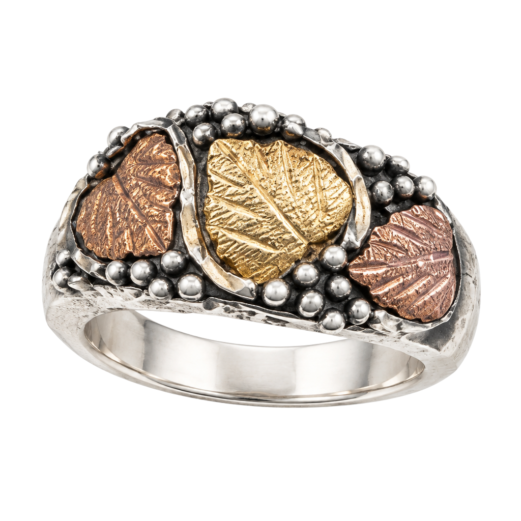 Black hills men’s Two-Tone Leaf Accent - Gold & Rose Gold on Silver 1