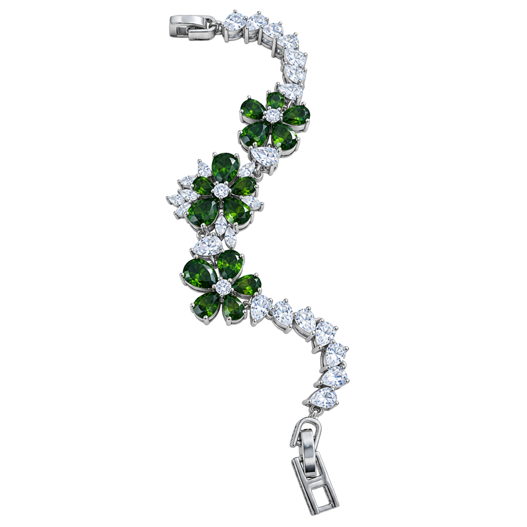 Silver Tone Flower Cluster Crystal Bracelet 1