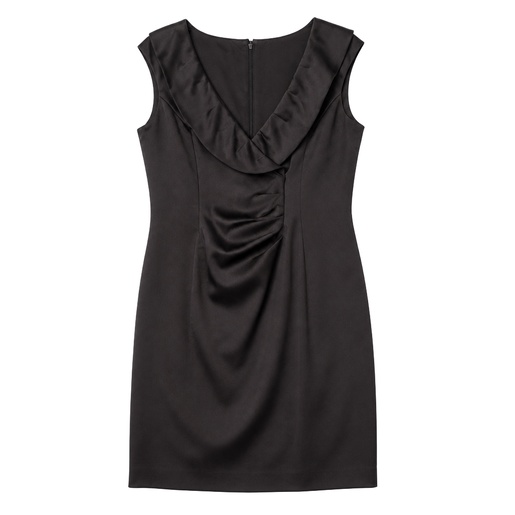 Jones New York Black Satin Ruffle V-Neck Dress 1