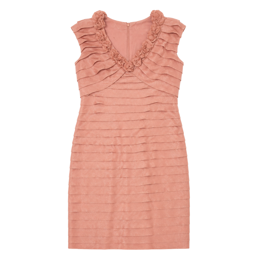 Adrianna Papell Cocktail Dress Size 4 Pink Metallic Ruffle Sleeveless 1