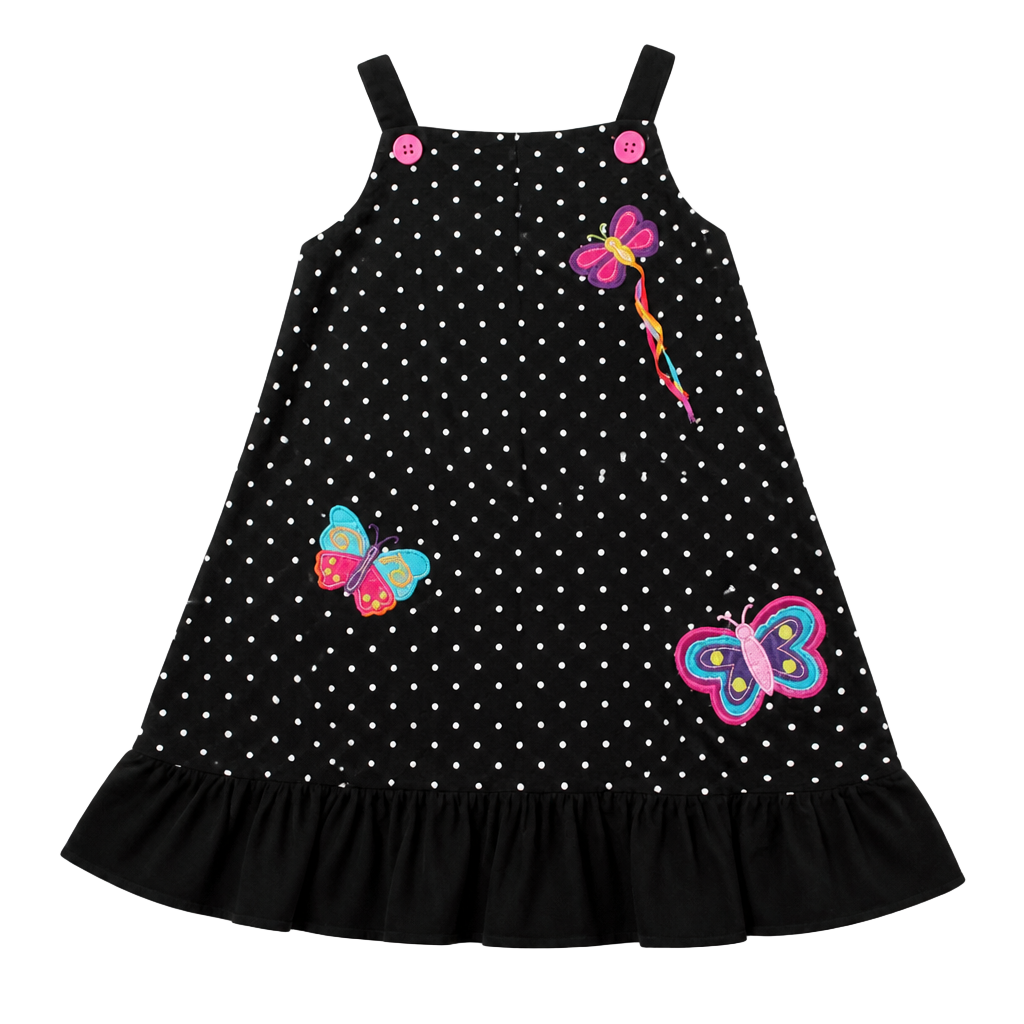 Good Lad Black Polka Dot Corduroy Butterfly Applique Dress Size 4 1