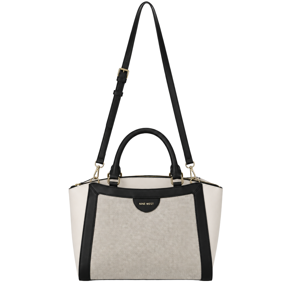 Nine West Josie Satchel Black White Canvas Crossbody Bag 1