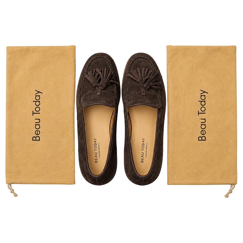 Beau Today Suede Tassel Loafers Brown w/ Dust Bags 1