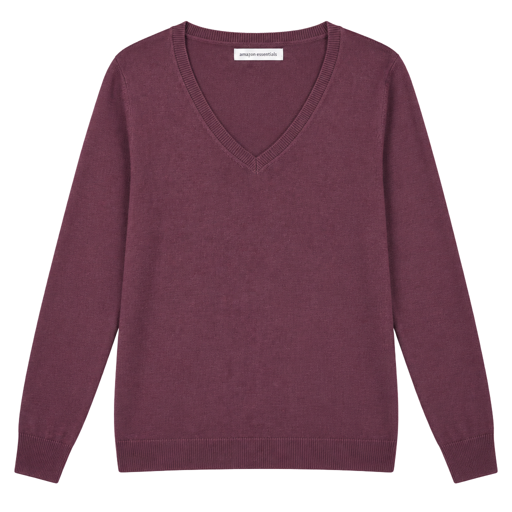 Amazon Essentials V-Neck Sweater Size 1X Burgundy Long Sleeve 1