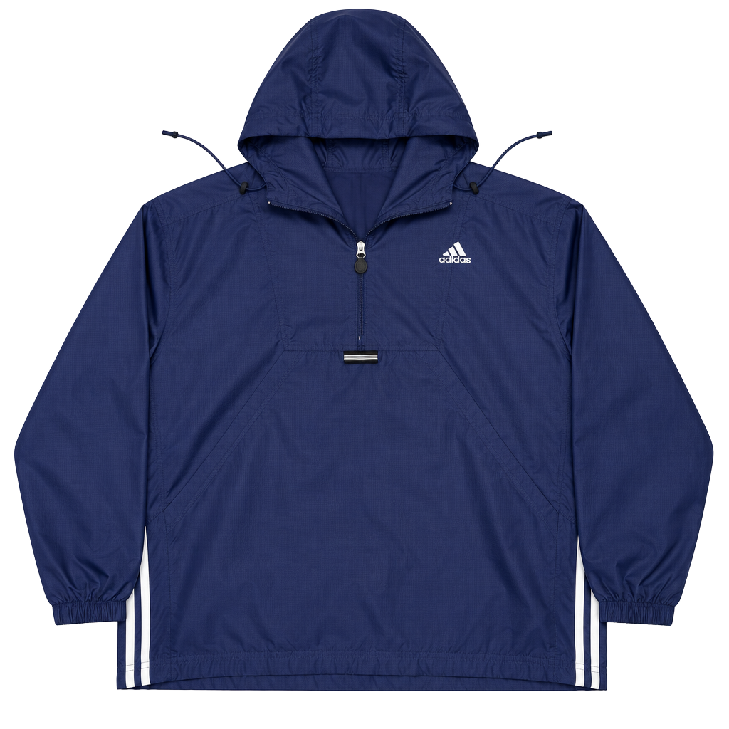Adidas Windbreaker Jacket Size XL Navy Blue Hooded Pullover 1