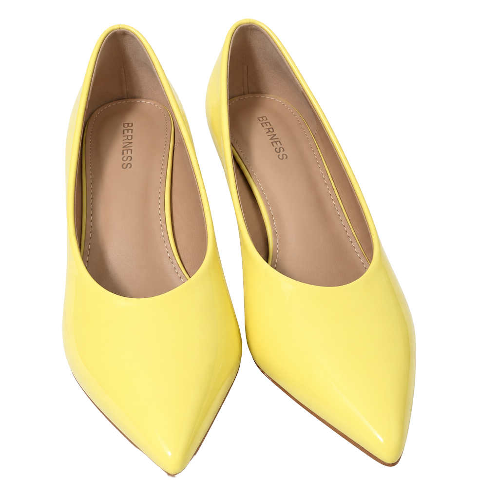 BERNESS Pointed Toe Stiletto Pumps Size 39 Yellow Patent Leather Heels 1