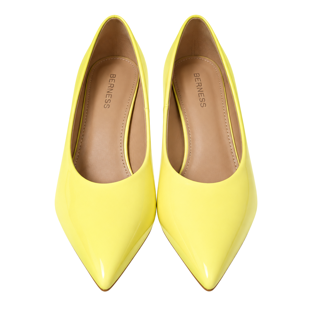 BERNESS Pointed Toe Stiletto Pumps Size 7 Yellow Patent Leather Heels 1