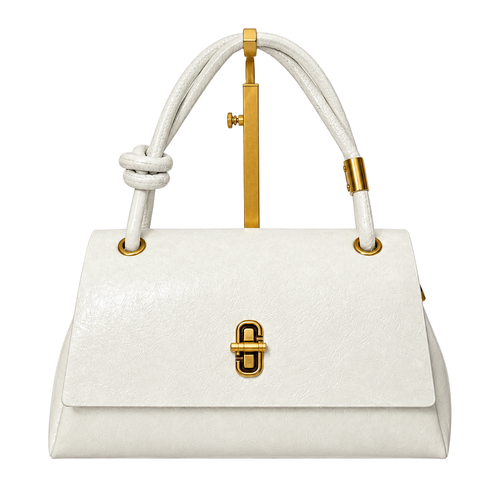 Unbranded PU Fabric Handbag White Flap Square Twist Lock 1