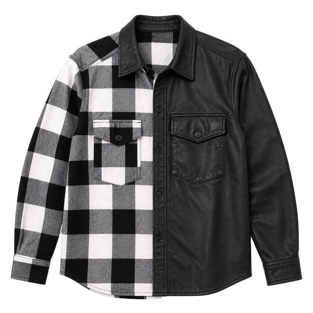 Cato Faux Leather Buffalo Plaid Flannel Shirt Size M Black White 1
