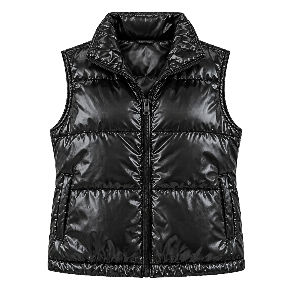 Taxi Puffer Vest Size 1X Black Glossy Full Zip High Neck 1