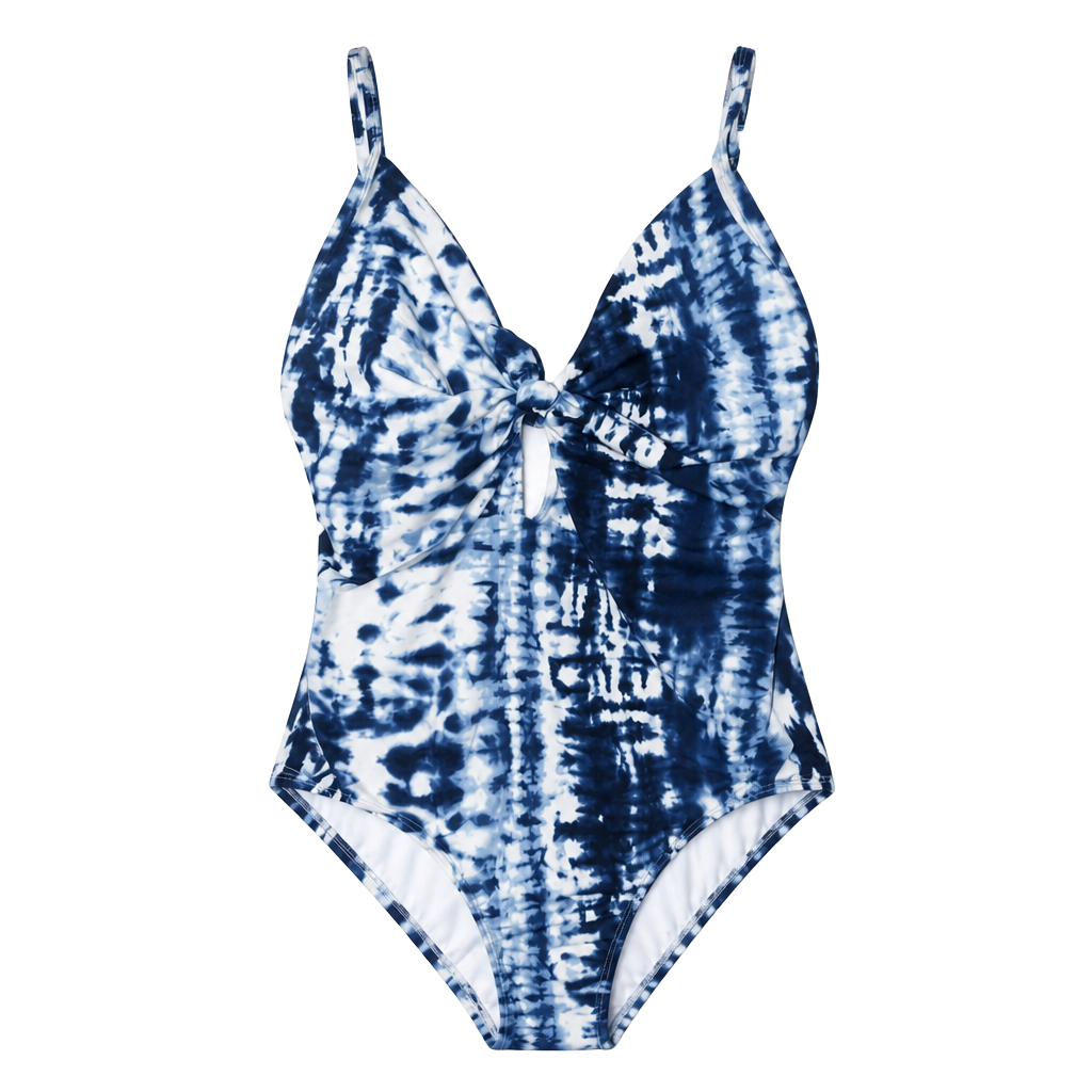 Time and Tru Blue Tie-Dye One-Piece Swimsuit with Front Keyhole 1
