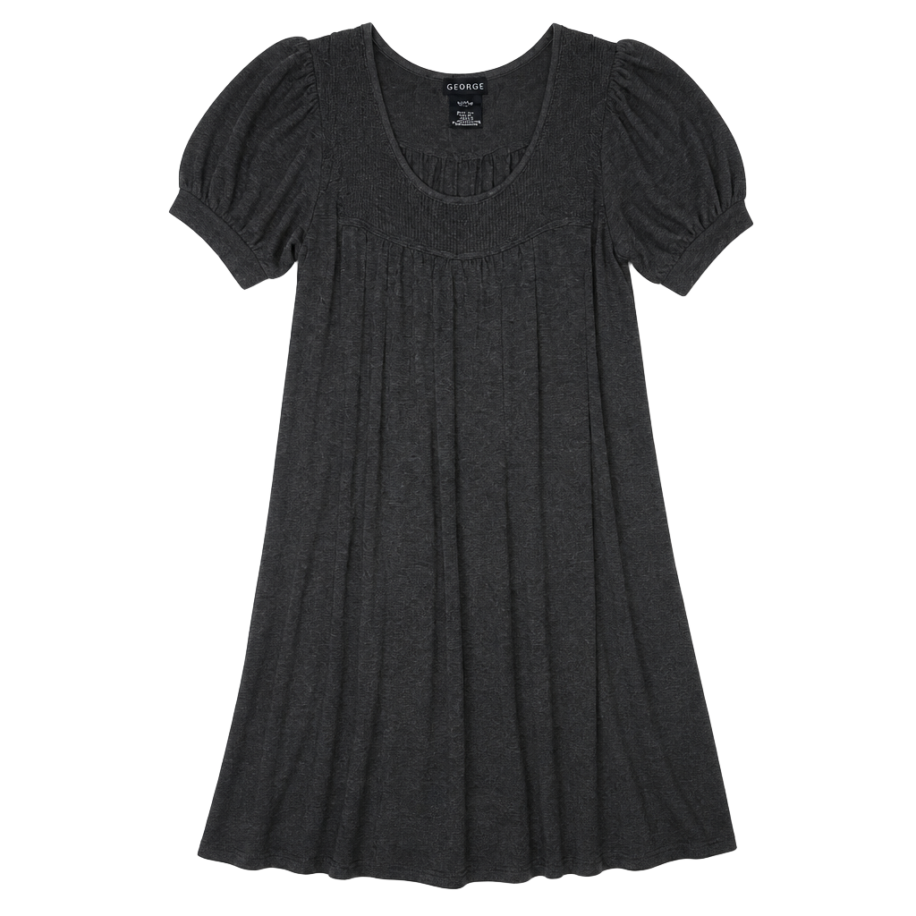 George Women's Charcoal Grey Heather Ribbed Knit Puff Sleeve Dress 1