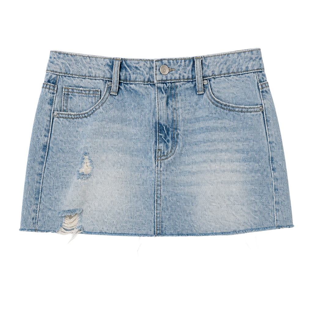 7.7 by Seven7 Light Wash Distressed Denim Mini Skirt 1