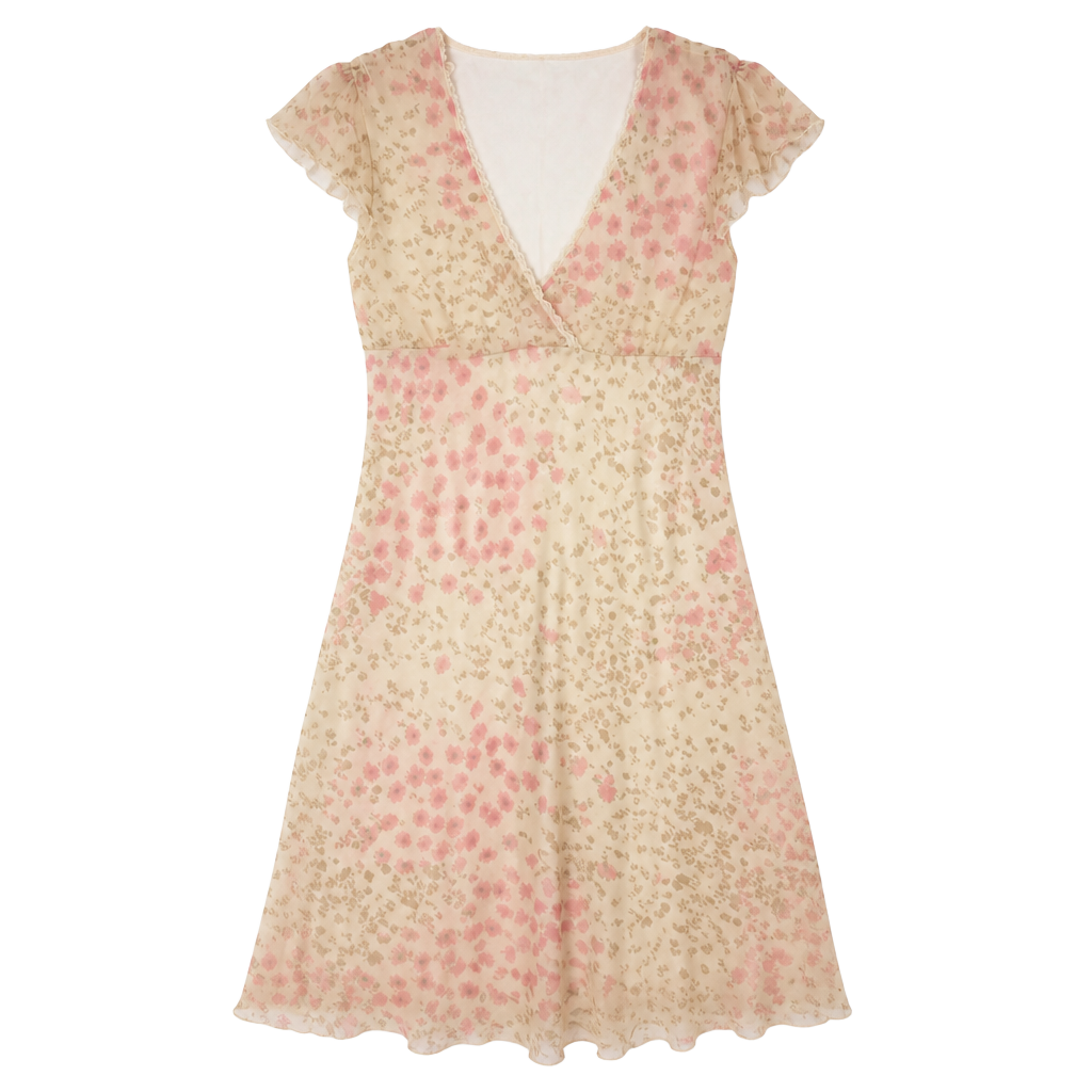 Up Front Floral Print Midi Dress With Lace Trim Detail 1