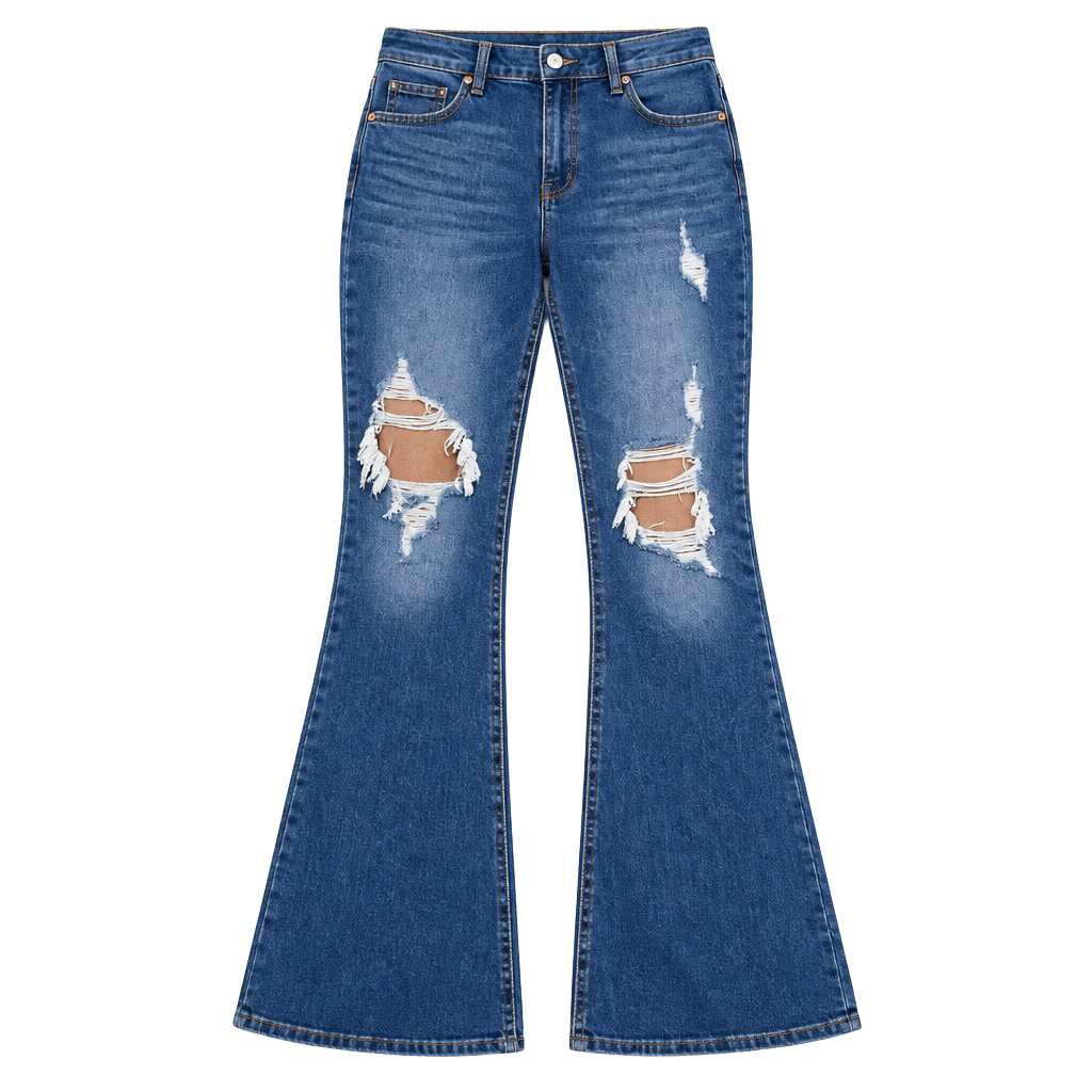 Boutique Distressed Flare Jeans High Rise Bell Bottom Stretch Denim Size 12 NWOT 1