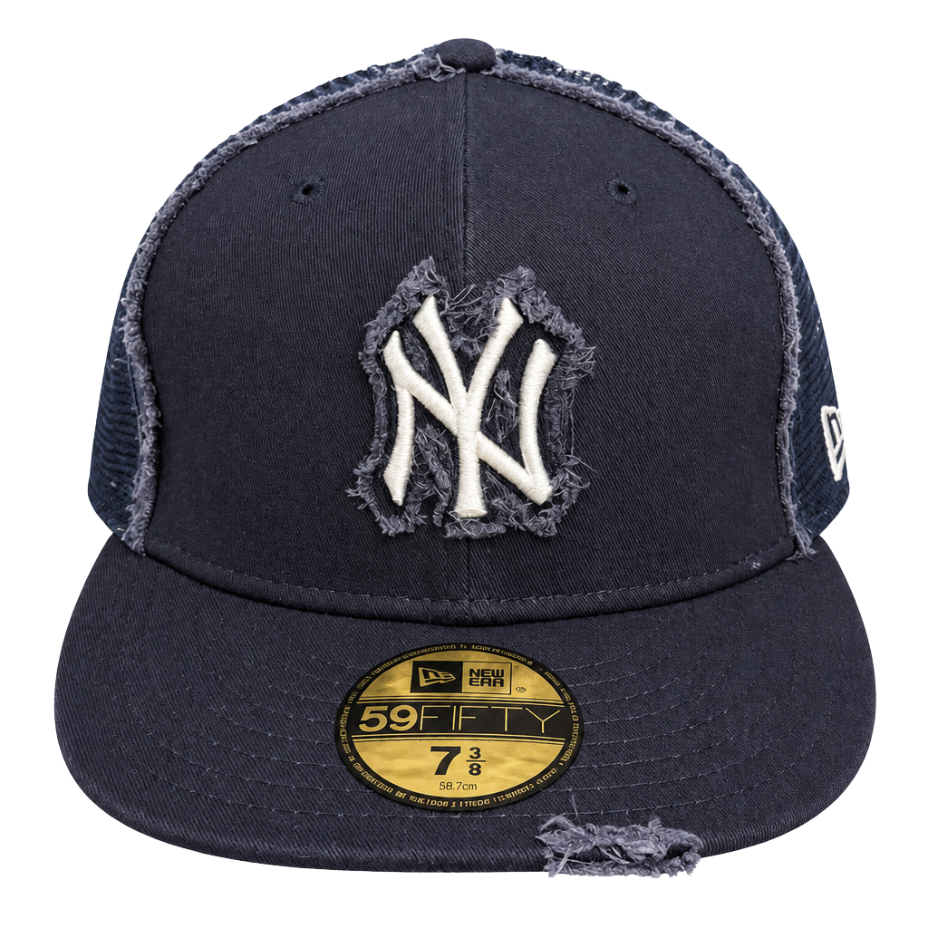 New Era 59FIFTY New York Yankees Distressed Trucker Fitted Hat Navy Size 7 1/2 NWT 1