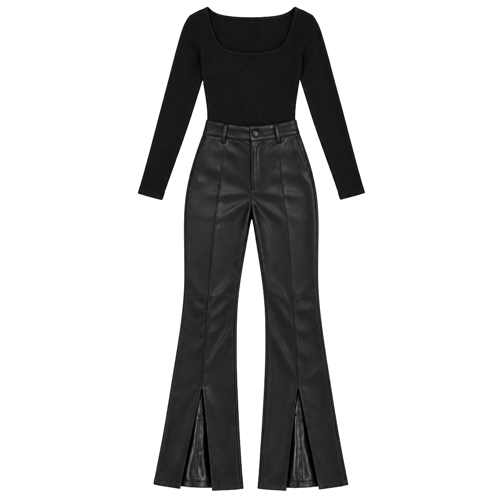 Grace & Emma Faux Leather Pants Womens Black High Rise Slit Hem NWT 1
