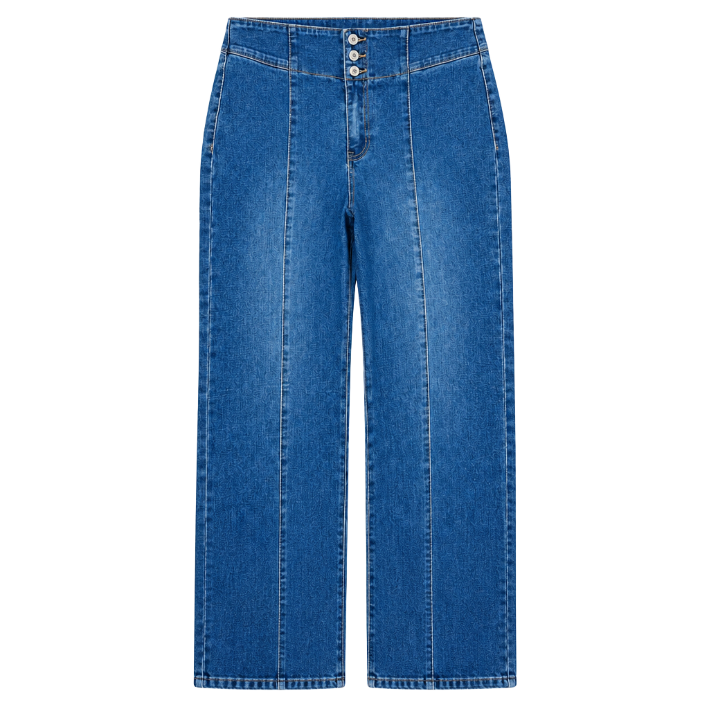 Blue High Rise Button Fly Wide Leg Jeans Raw Hem Stretch Size 14 Boutique 1