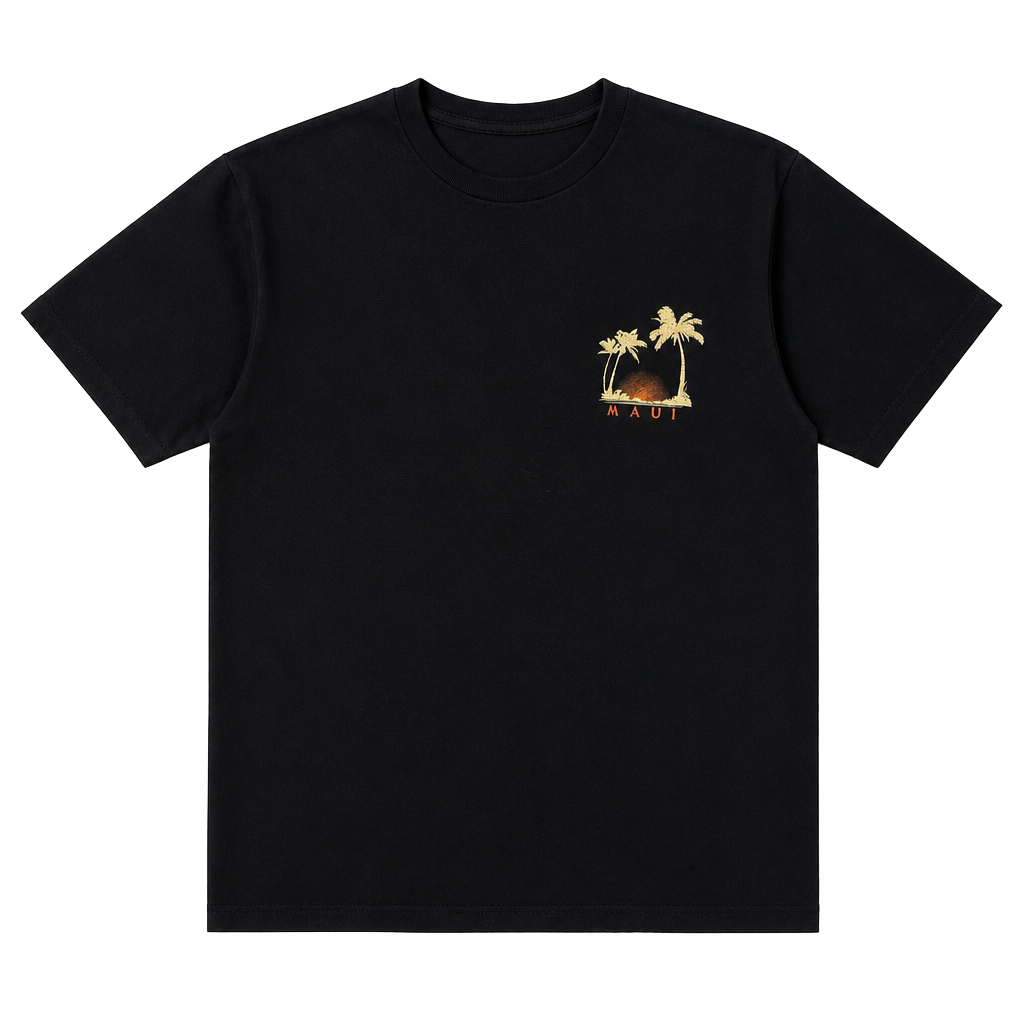 Gildan Maui Hawaii Sunset Palm Tree Graphic T-Shirt XL Black 1