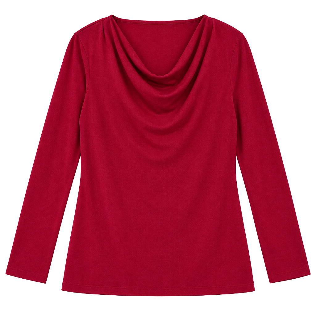 Talbots Cowl Neck Top Size M Red Long Sleeve Rayon Spandex 1