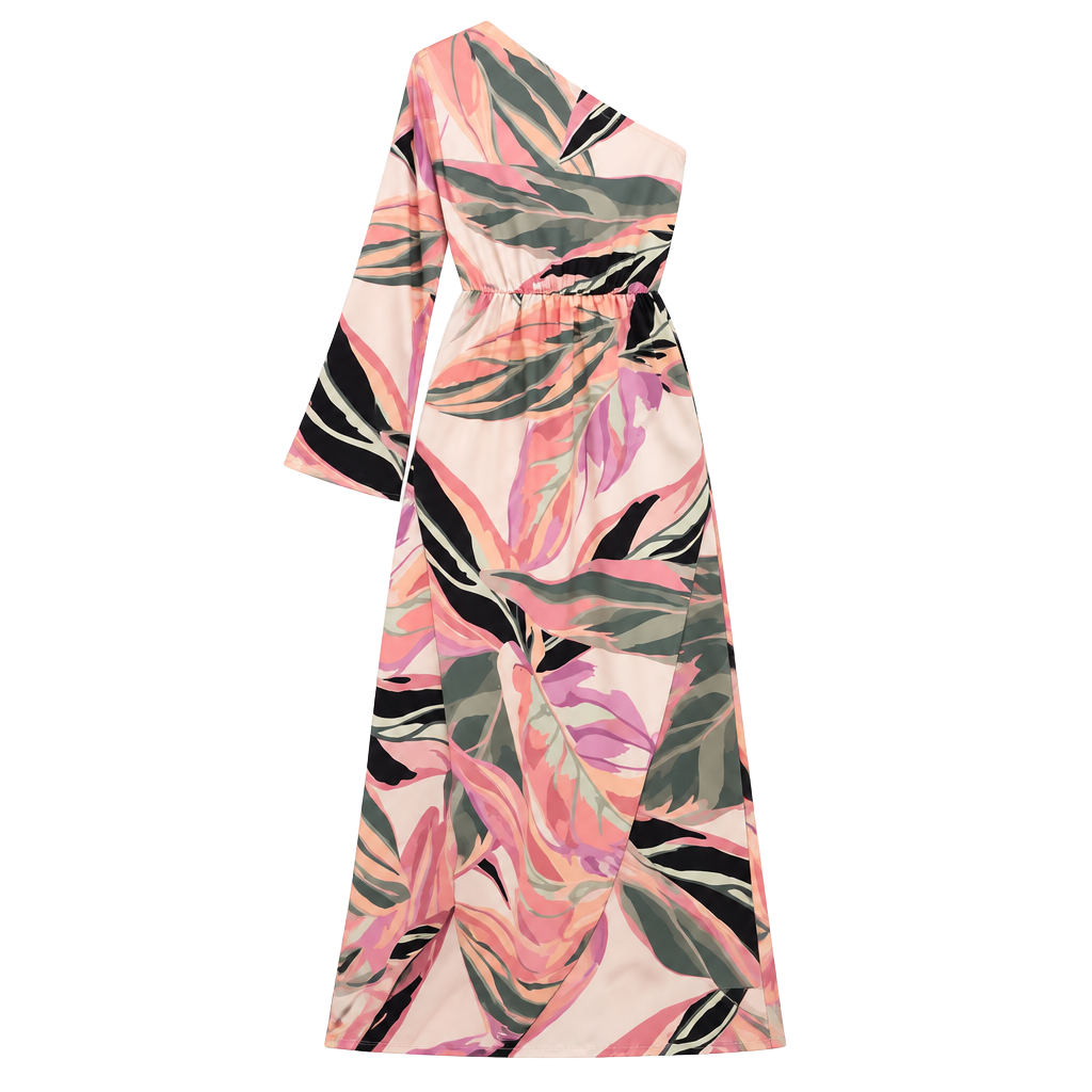 Labelrail x Whatsmitafound Satin Floral One Sleeve Maxi Dress Size 8 1