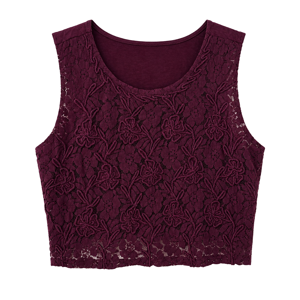 Abercrombie & Fitch Crop Tank Top Size M Maroon Floral Lace 1