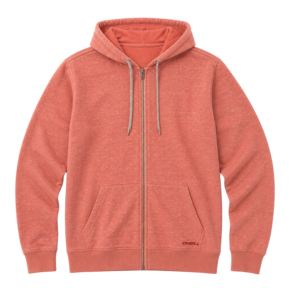 O'Neill Zip Up Hoodie Size L Salmon Pink Marl Thick Fleece Sweatshirt Coastal Luxe 1