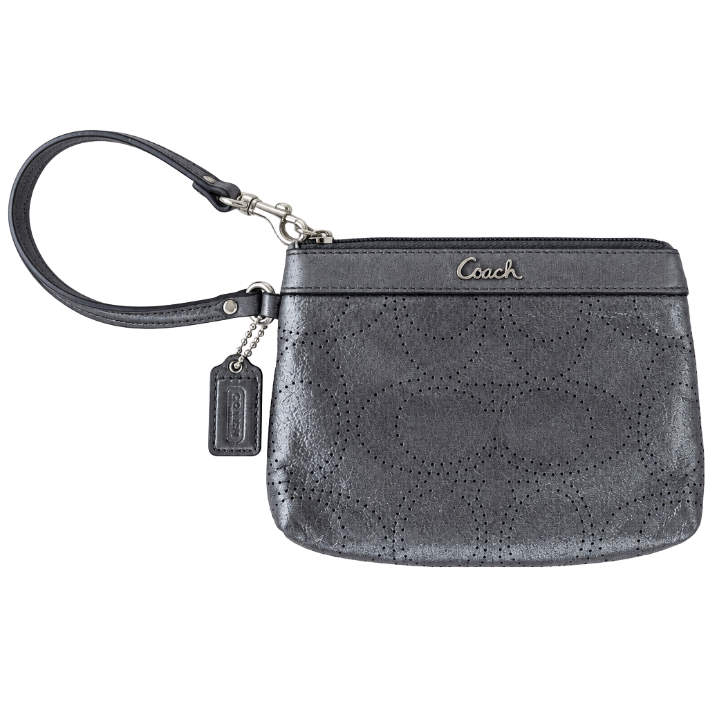 Coach Perforated Signature Silver Wristlet F45561 1