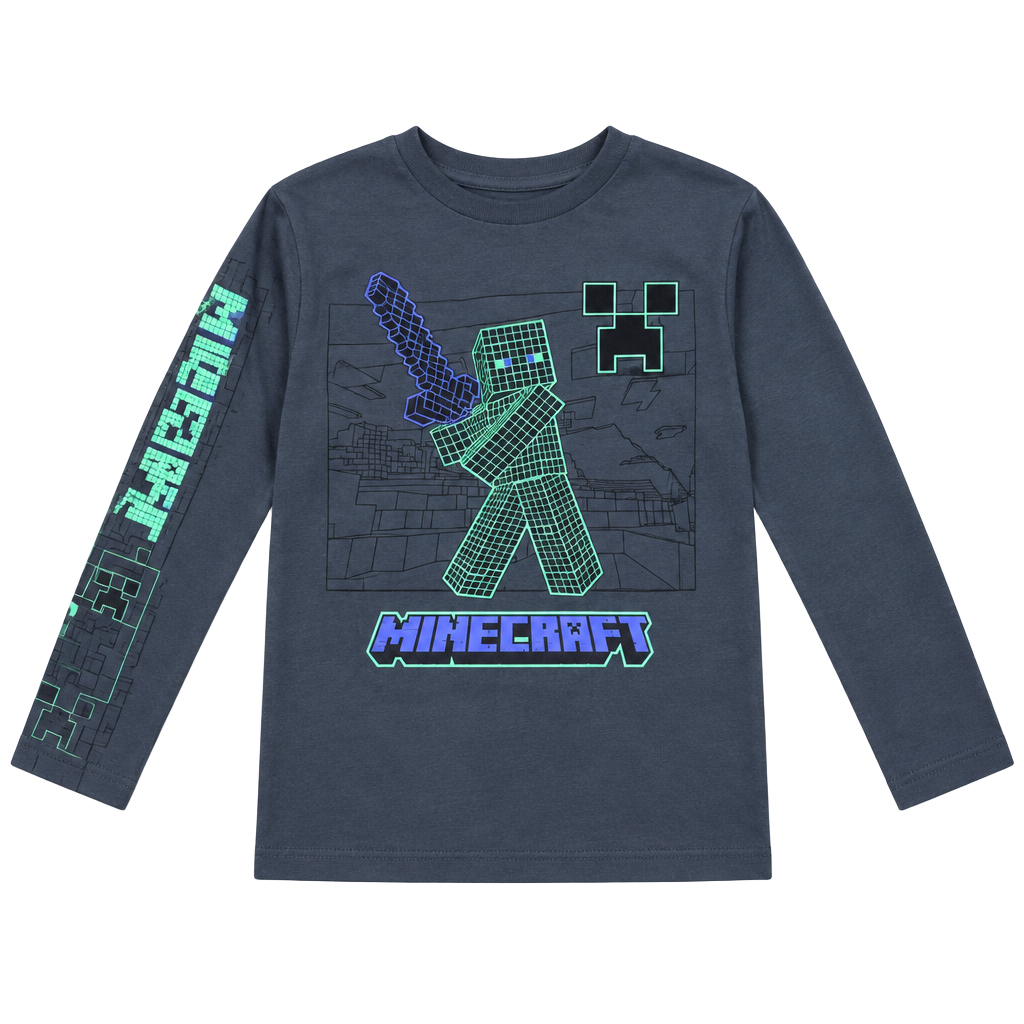 Minecraft Long Sleeve Graphic T-Shirt Size Small Gray 1