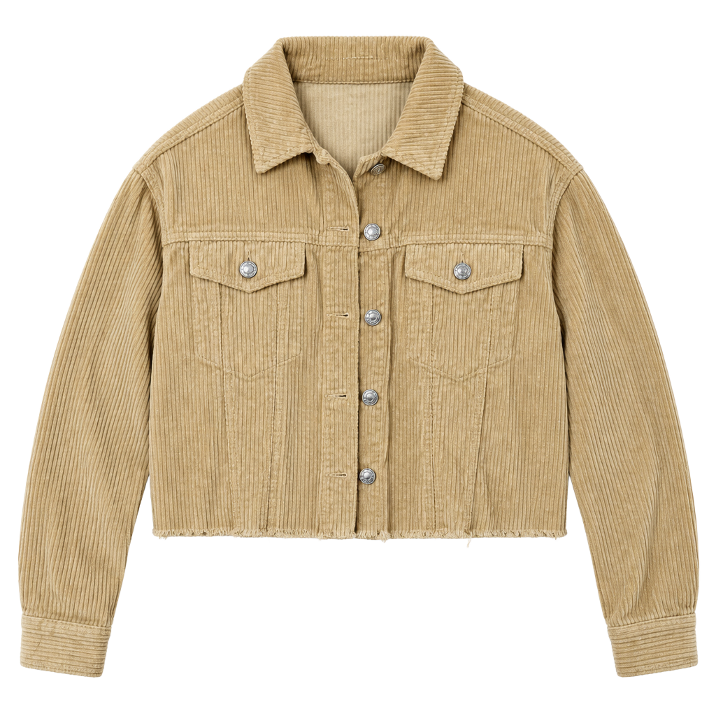 Forever 21 Corduroy Cropped Jacket Size L Tan Raw Hem Button Up 1