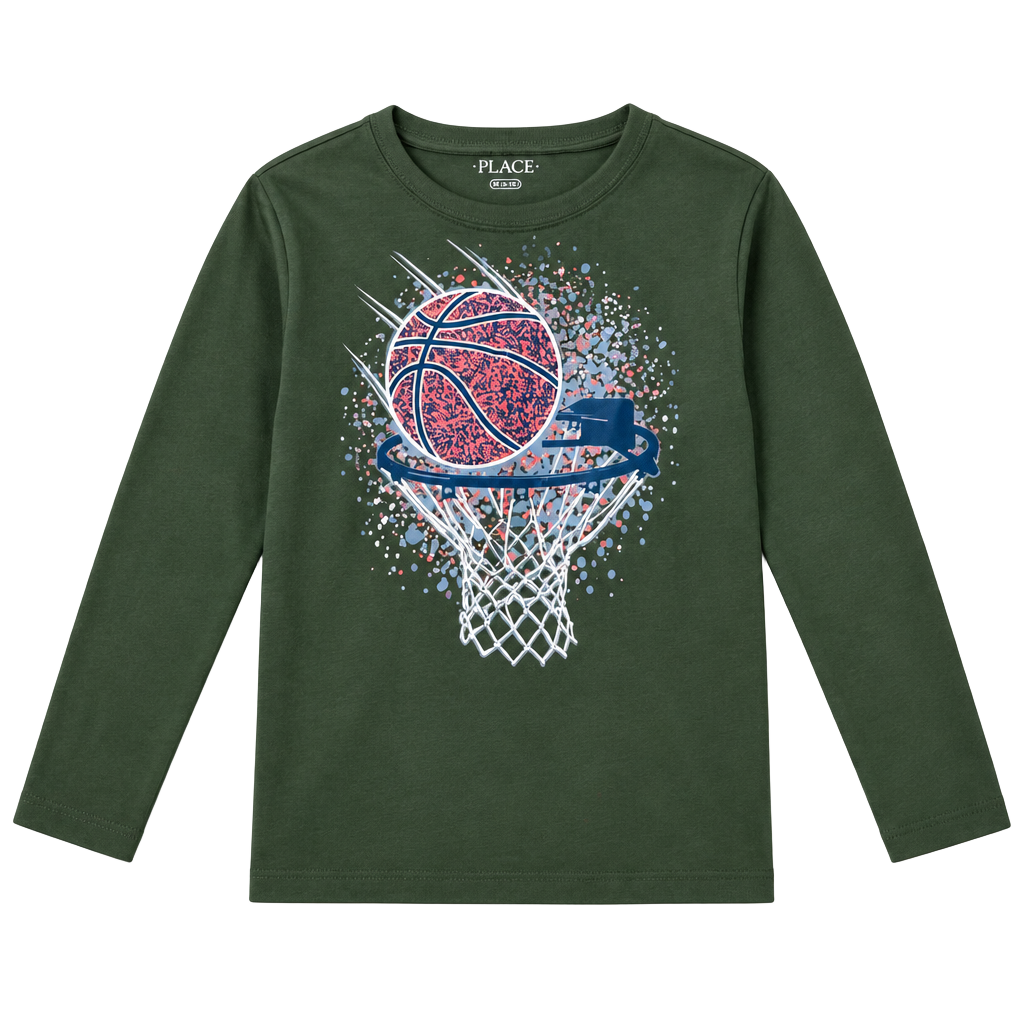 The Children's Place Boys Long Sleeve Basketball Graphic Tee Green 1