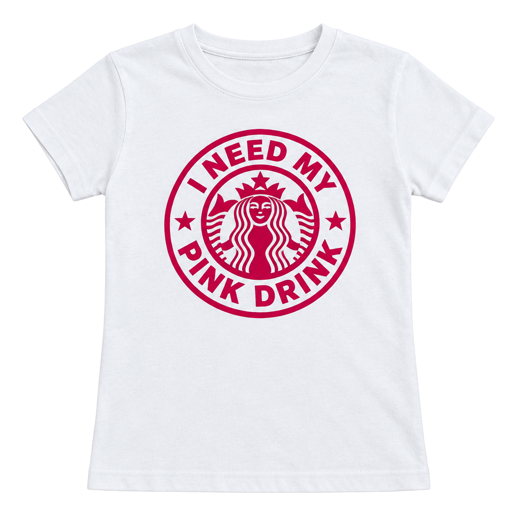 Bella Canvas Kids Pink Drink Graphic T-Shirt Size M 10-12 White 1