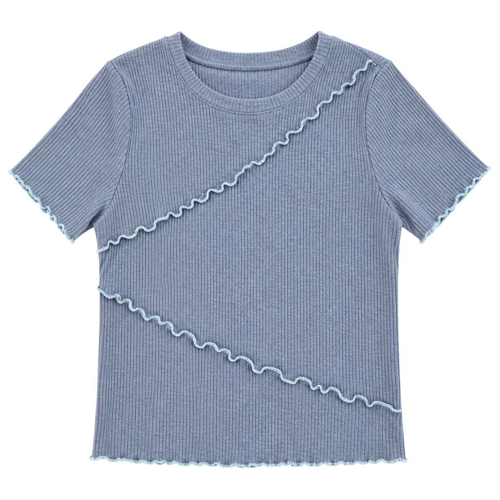 New In Short Sleeve Ribbed Lettuce Trim Top Size L Grey 1