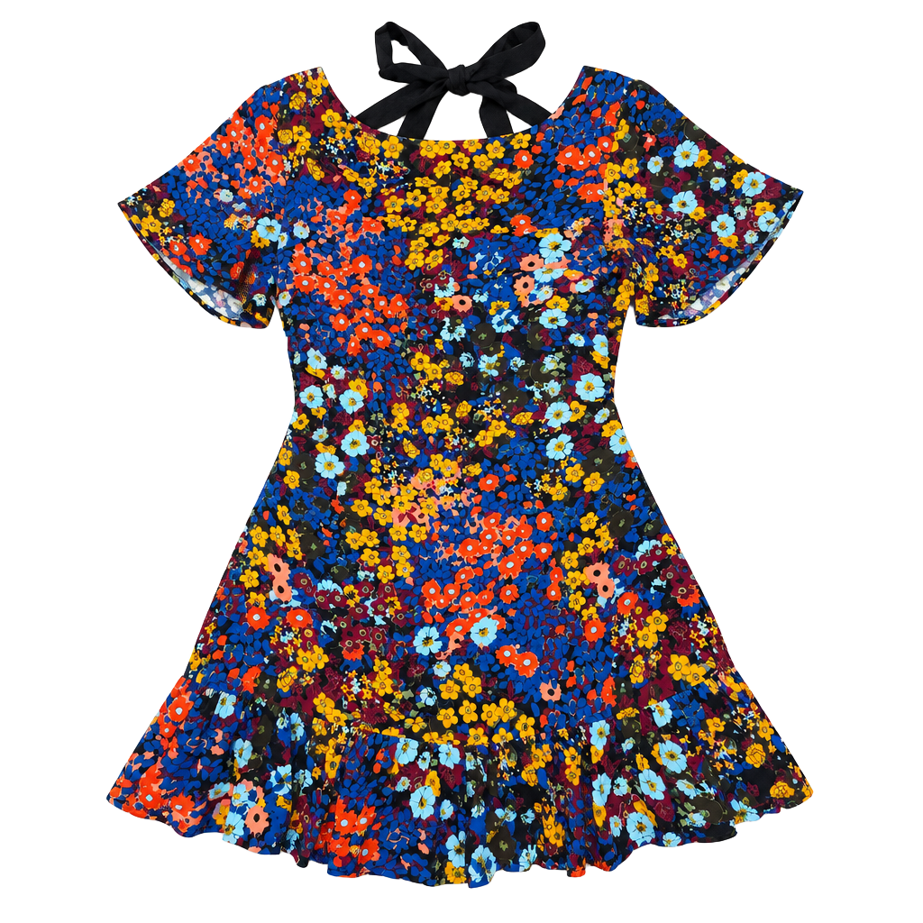 Anthropologie Ruffled Satin Floral Mini Dress Size 0 P 1