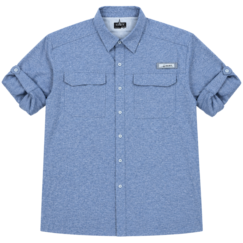 Habit Fishing Shirt Size 2XL Blue Button-Down Long Sleeve 1