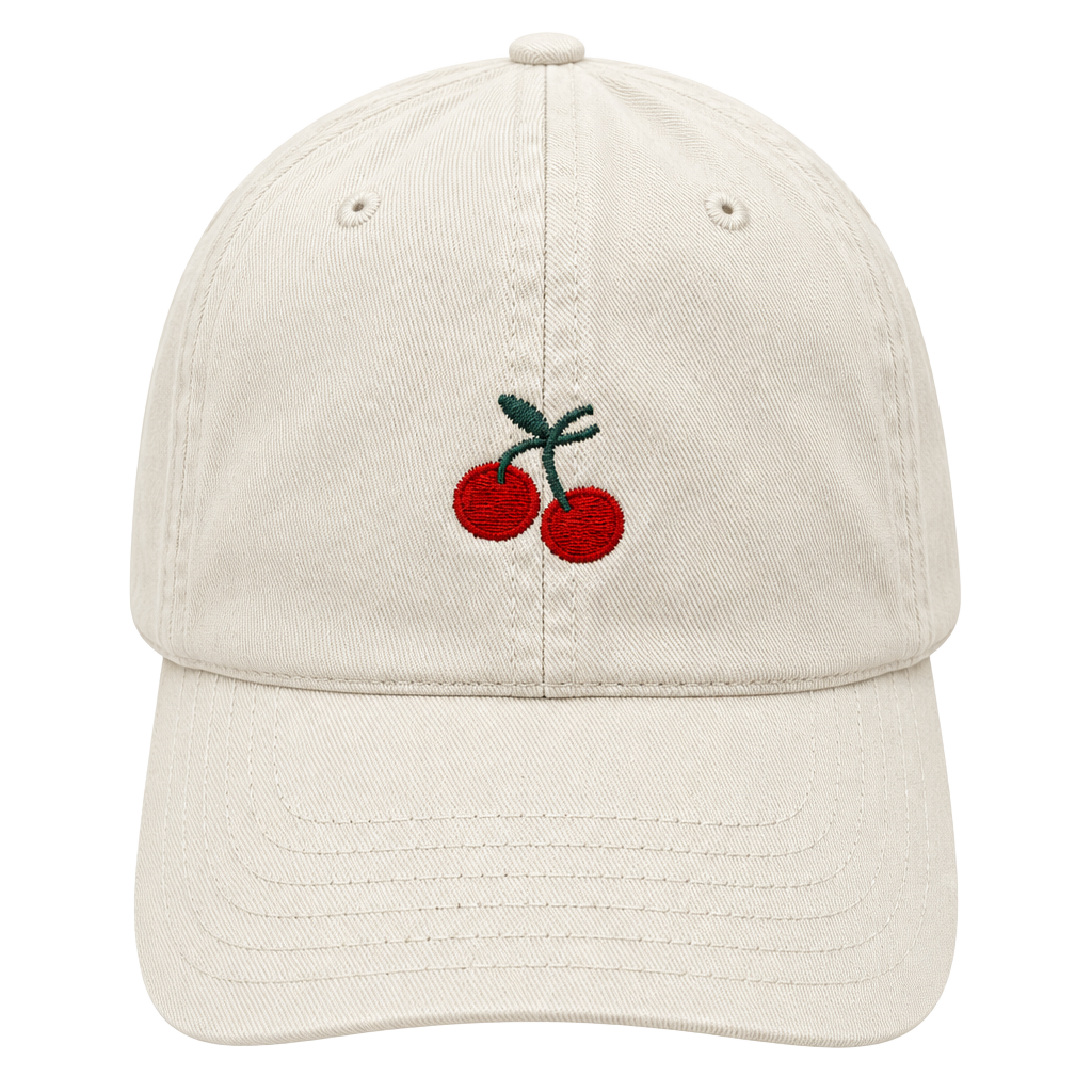 Cherry Embroidered Cream Dad Hat Adjustable NEW 1