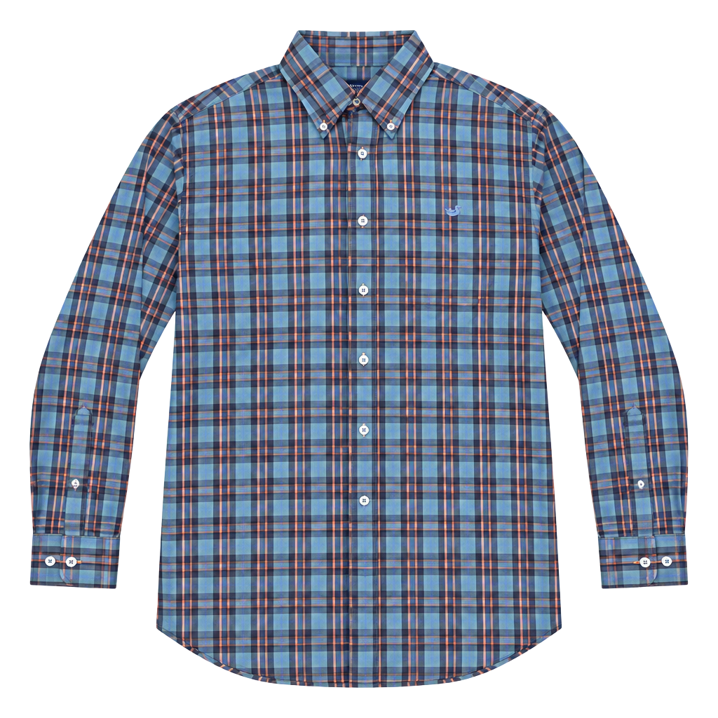 Southern Marsh Plaid Button Down Shirt Size S Blue Orange Long Sleeve 1