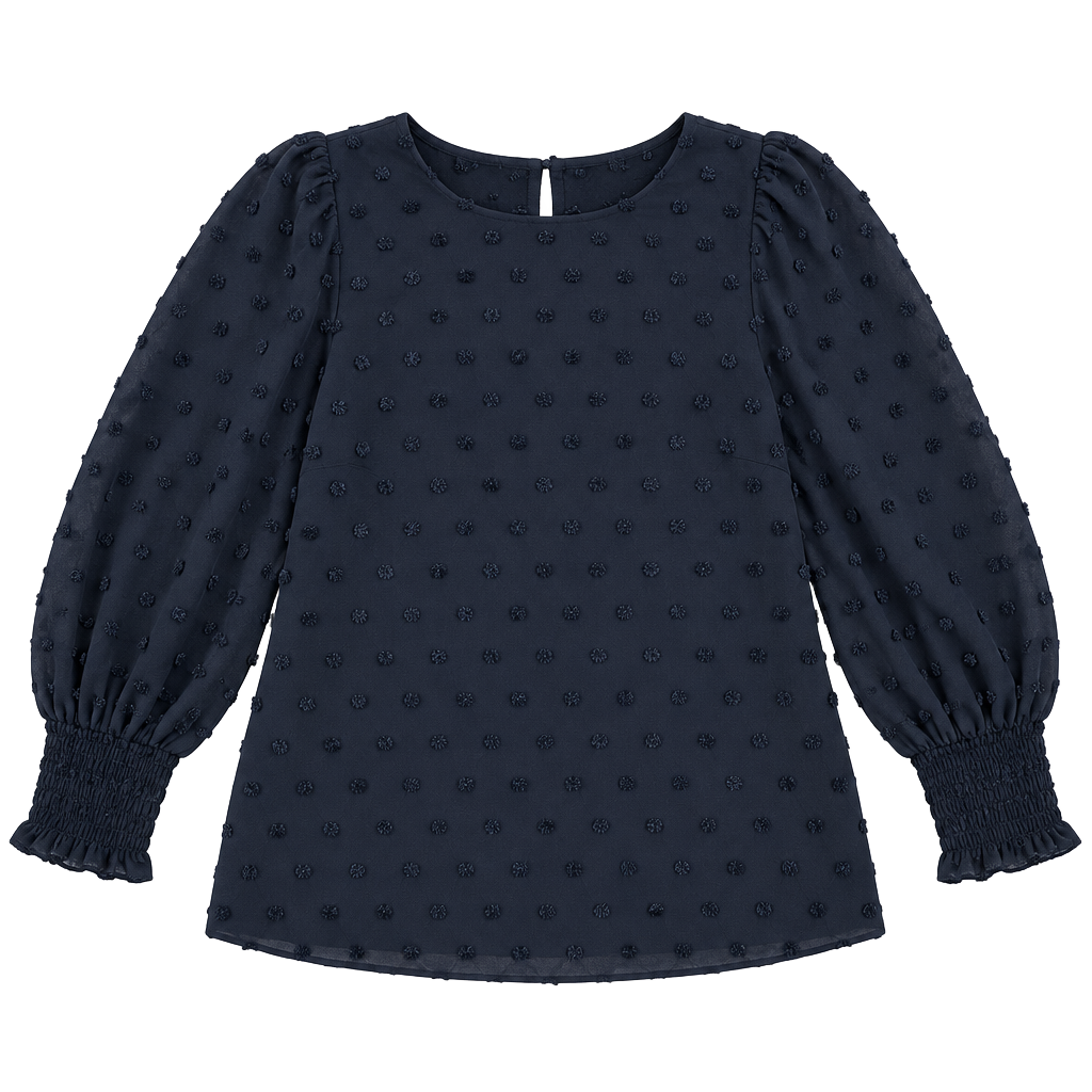 OTT Black Swiss Dot Long Sleeve Blouse Size S 1