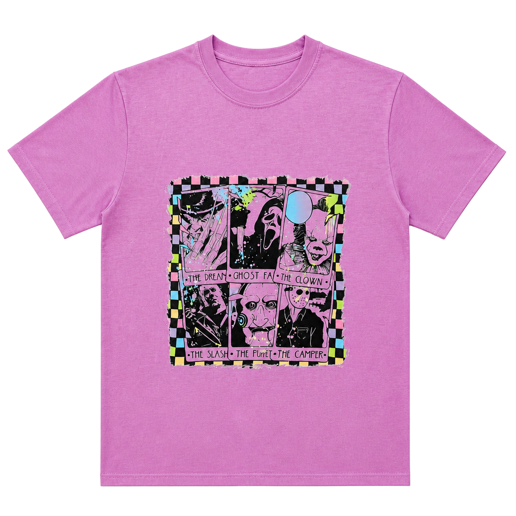 Gildan Softstyle Horror Tarot Cards Graphic Print T-Shirt Medium Pink 1