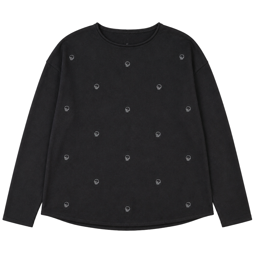 Rachel Zoe Black Skull Embroidered Long Sleeve Sweater Size L 1