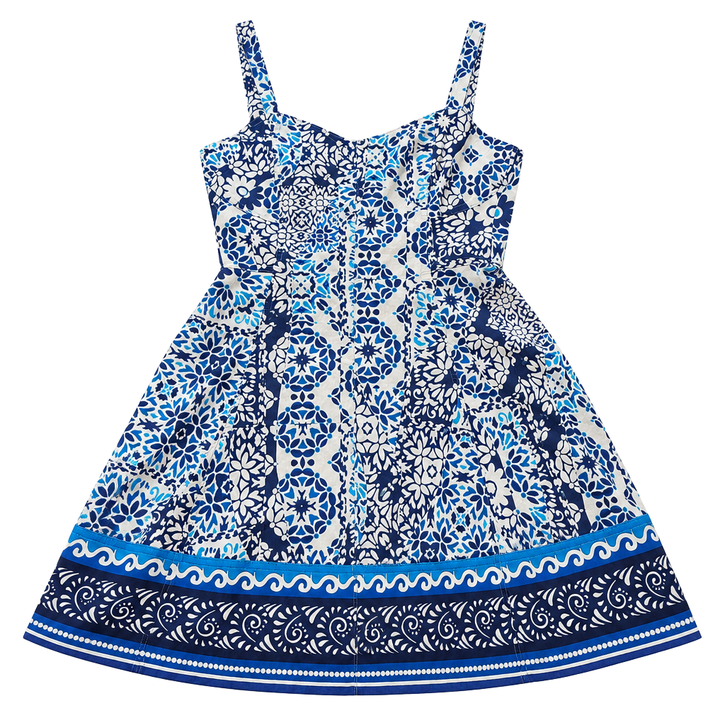 AVEC LES FILLES Blue White Pattern Dress Size 10 1