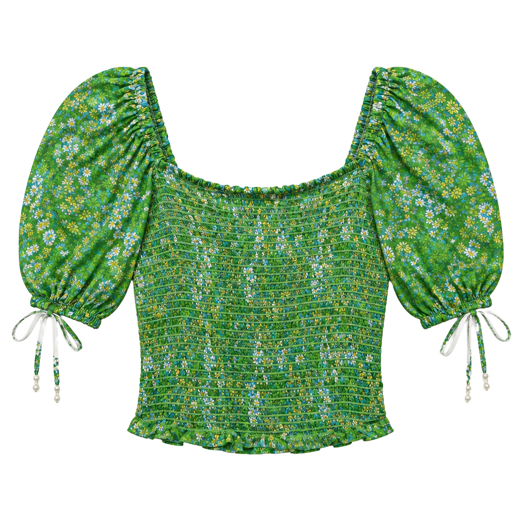 Free People Back On Top Floral Puff Sleeve Smocked Boho Crop Top S ... 1